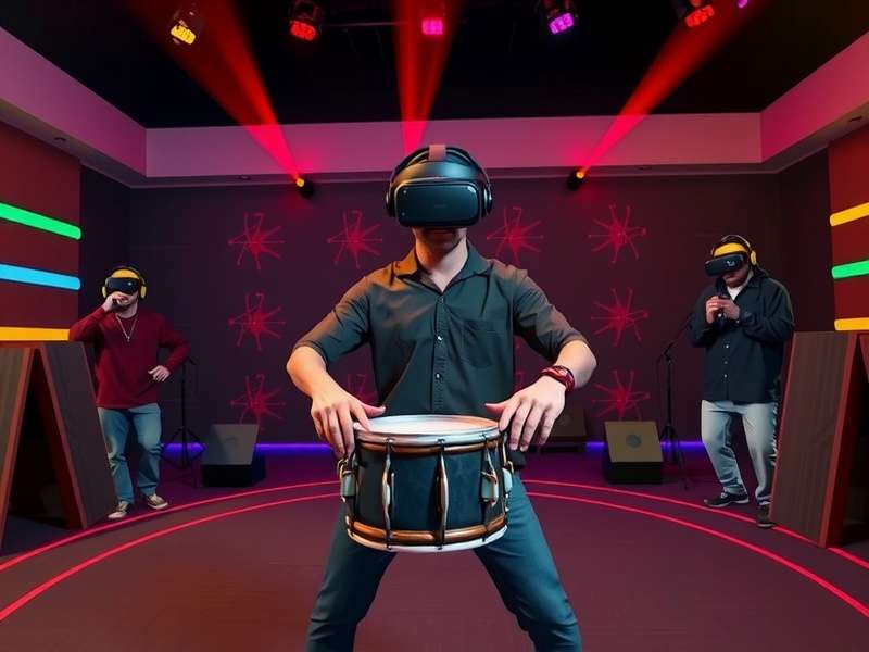 Dhol Beat Dare VR gameplay screenshot showing a player in VR with virtual dhol drums